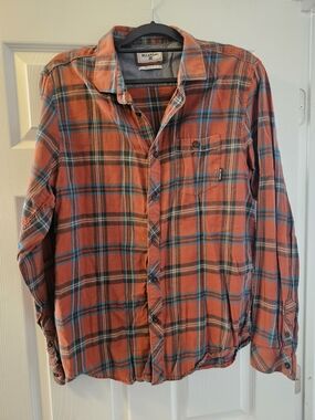 Billabong Men’s Orange & Blue Plaid Button-Down Shirt